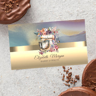 Cartão De Visita Mistura Floral Profissional Elegante Padaria Doura