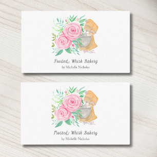 Cartão De Visita Misturador de Aquarela Com Padaria de Rosas, Cater