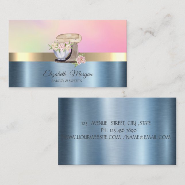 Cartão De Visita Misturador de bolos retrorreflectores Flor Azul Me (Frente/Verso)