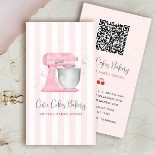 Cartão De Visita Misturador de Cozinha Listras Rosa Código QR Padar