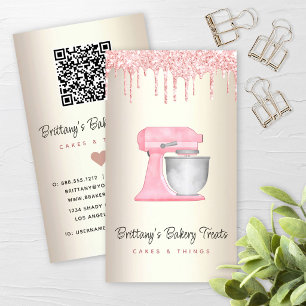 Cartão De Visita Misturador de Cozinha Rosa Bege Código QR Brilho D