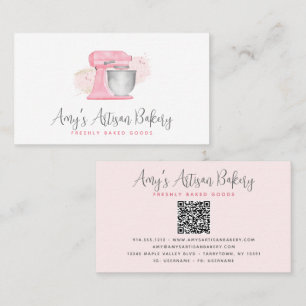 Cartão De Visita Misturador de Cozinha Rosa Bege Código QR Pastry C