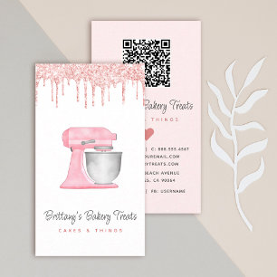 Cartão De Visita Misturador de Cozinha Rosa Bege com Código QR de G