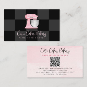 Cartão De Visita Misturador de Cozinha Rosa Corado Código QR Xadrez