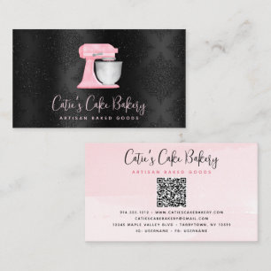 Cartão De Visita Misturador de Cozinha Rosa QR Code em Padaria Pret