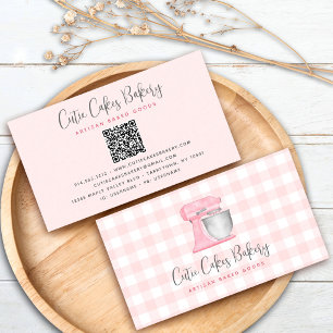 Cartão De Visita Misturador de Cozinha Rosa QR Code Xadrez Padaria