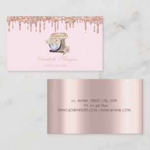 Cartão De Visita Misturador de Padaria Flores em Rose Gold