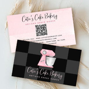 Cartão De Visita Misturador de Padaria Rosa Bege Código QR Xadrez P