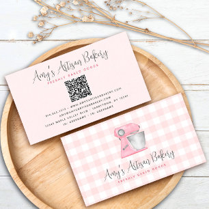 Cartão De Visita Misturador de Padaria Rosa Blush Código QR Padrão