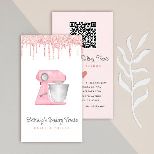 Cartão De Visita Misturador de Padaria Rosa Blush com Código QR de
