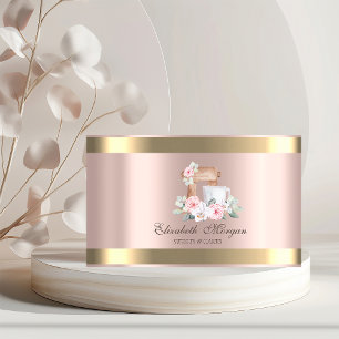 Cartão De Visita Misturador Elegante Flor Faixa Dourada Bolo Rose G