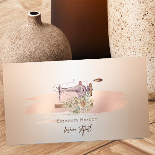 Cartão De Visita Misturador Elegante Flor Rosa Dourado Pincelada