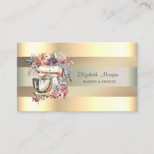 Cartão De Visita Misturador Elegante Flores,Listras Douradas Falsas