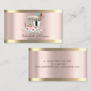 Cartão De Visita Misturador Floral Faixa Dourada Rosa Dourado Padar