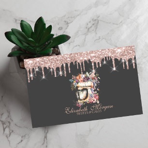 Cartão De Visita Misturador Floral Rose Gold Drips Padaria  