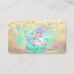 Cartão De Visita Misturador Flores Dourado Pingos Tinta Holográfica