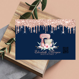 Cartão De Visita Misturador Flores Rose Gold Gotejamento Código QR