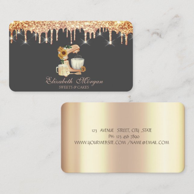 Cartão De Visita Misturador Girassóis Chic Driery Bakery (Frente/Verso)