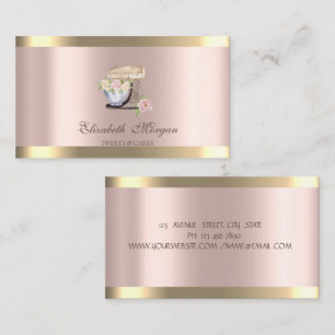 Cartão De Visita Misturador Retro Dourado Listra Rosa Dourada Padar