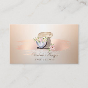 Cartão De Visita Misturador Retro Flor Rosa Dourado Pincelada Padar
