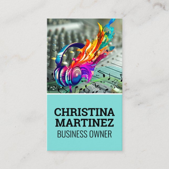 Cartão De Visita Mixer Instrument | Musical Notes Head Phones (Frente)