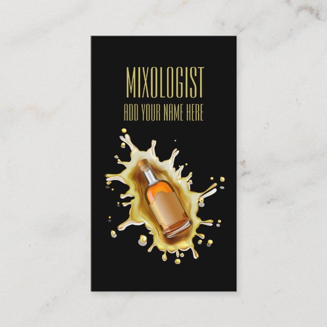 Cartão De Visita Mixologist original do barman do respingo da (Frente)