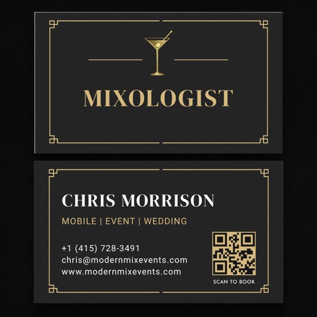 Cartão De Visita Mixologist QR Code Professional (Criador carregado)