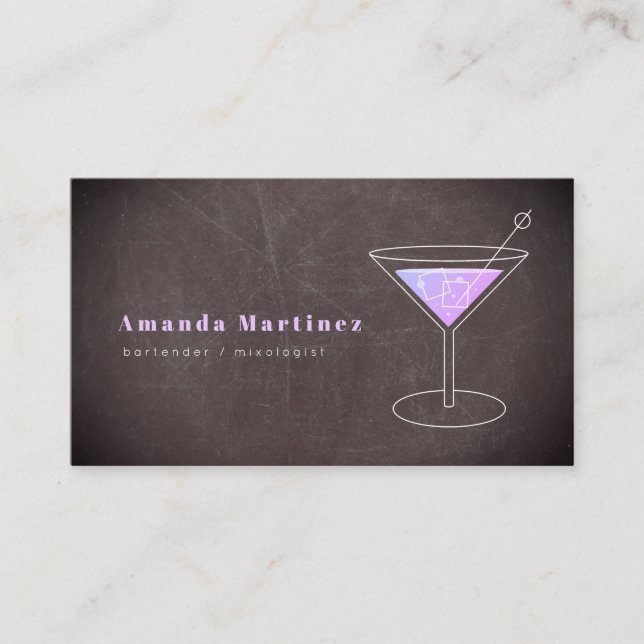 Cartão De Visita Mixologista de Cocktail Roxo (Frente)