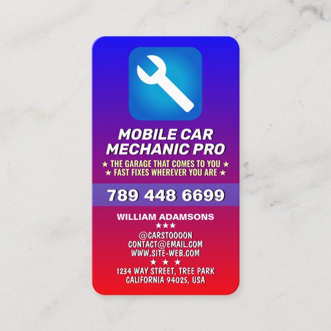 CARTÃO DE VISITA MOBILE AUTO MECHANIC & CAR REPAIR | CERTIFIED PRO (Frente)