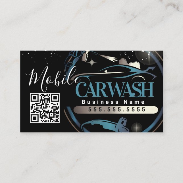 Cartão De Visita Mobile Car Wash Detail - Business Logo QR Code  (Frente)