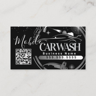 Cartão De Visita Mobile Car Wash Detail - Business Logo QR Code B