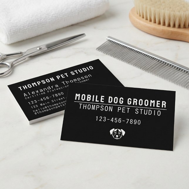 Cartão De Visita Mobile Dog Groomer Modern Bold Professional (Criador carregado)