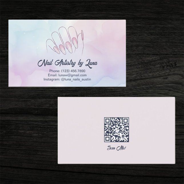 Cartão De Visita Mobile Nail Technician Custom QR (Nail Technician QR Business Card)