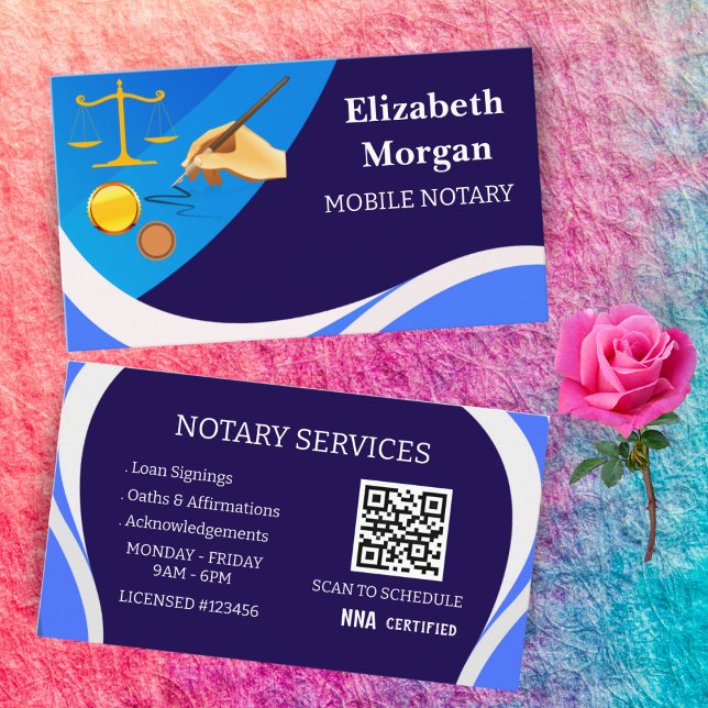 Cartão De Visita Mobile Notary Business Cards-Modern Legal QR Code (Criador carregado)