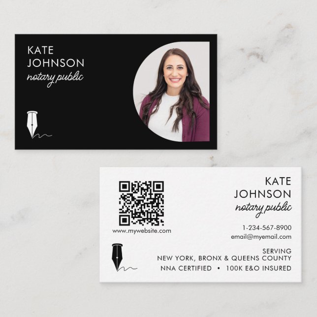 Cartão De Visita Mobile Notary Public Photo QR Code Logo (Frente/Verso)