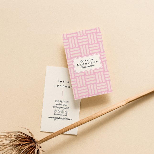 Cartão De Visita Moça de Abstrato de Trendy de Creme Rosa Moderno (Criador carregado)