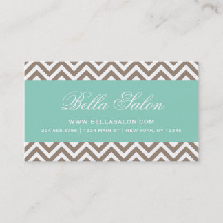 Cartão De Visita Mocha Brown e Aqua Modern Chevron Stripes