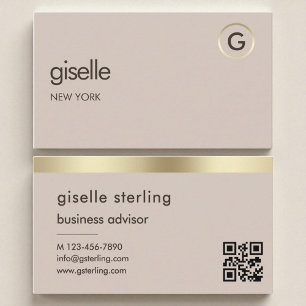 Cartão De Visita Mocha Brown QR Code Faux Gold Foil Monograma