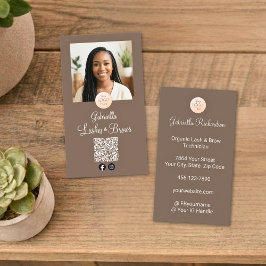 Cartão De Visita Mocha Cream Logo QR Code Photo Lashes and Brows