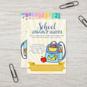 Cartão De Visita Mochila de doação da campanha de suprimentos escol