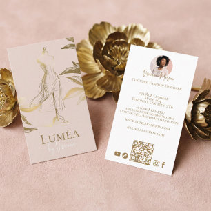Cartão De Visita Moda Luxo Bege Rosa Dourado Beleza Couture
