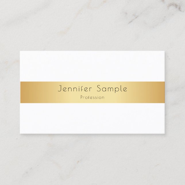 Cartão De Visita Modelo Branco Dourado Moderno Elegante Personaliza (Frente)