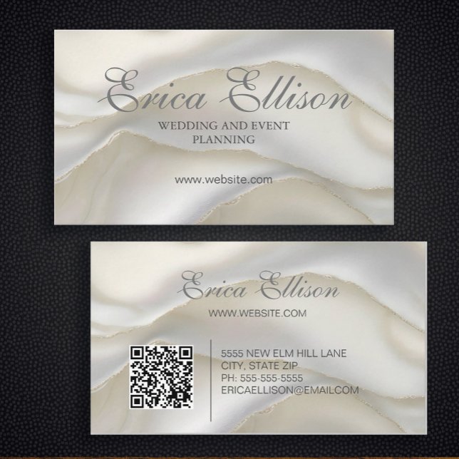 Cartão De Visita Modelo de Código QR de Empresa Profissional Elegan (Elegant Mother of Pearl business cards personalized with a QR code for your website)
