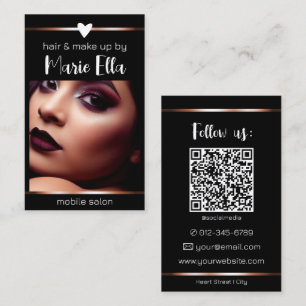Cartão De Visita Modelo de código QR de foto com linhas elegantes e