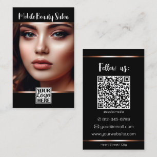 Cartão De Visita Modelo de código QR de foto com logotipo em dourad