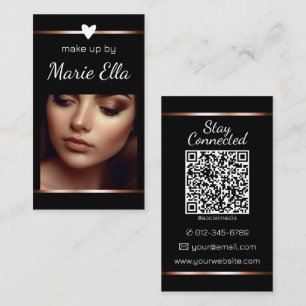 Cartão De Visita Modelo de código QR de foto de coração de ouro pre