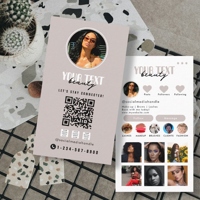 Cartão De Visita Modelo de Código QR do Influencer Photo Social Med (Influencer Photo Social Media QR Code Template Business Card)