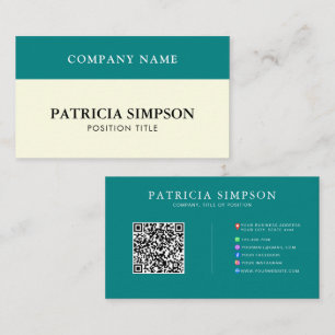 Cartão De Visita Modelo de Código QR Elegante em Verde Teal e Creme
