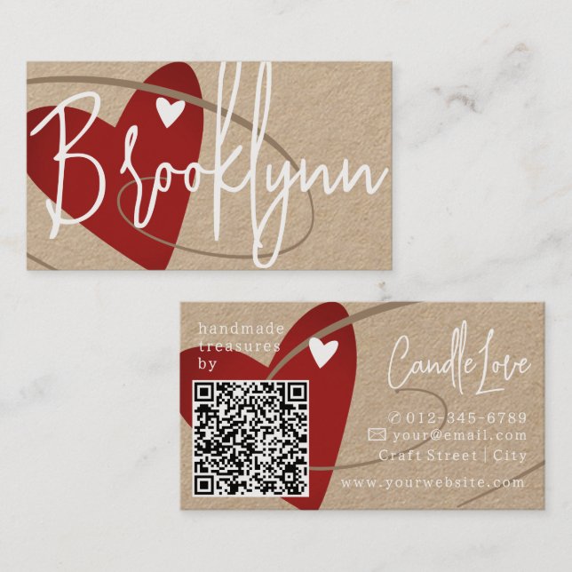 Cartão De Visita Modelo de Código QR Feito com Red Love Hearts Craf (Frente/Verso)