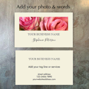 Cartão De Visita Modelo de Foto Floral Personalizado Creme Moderno